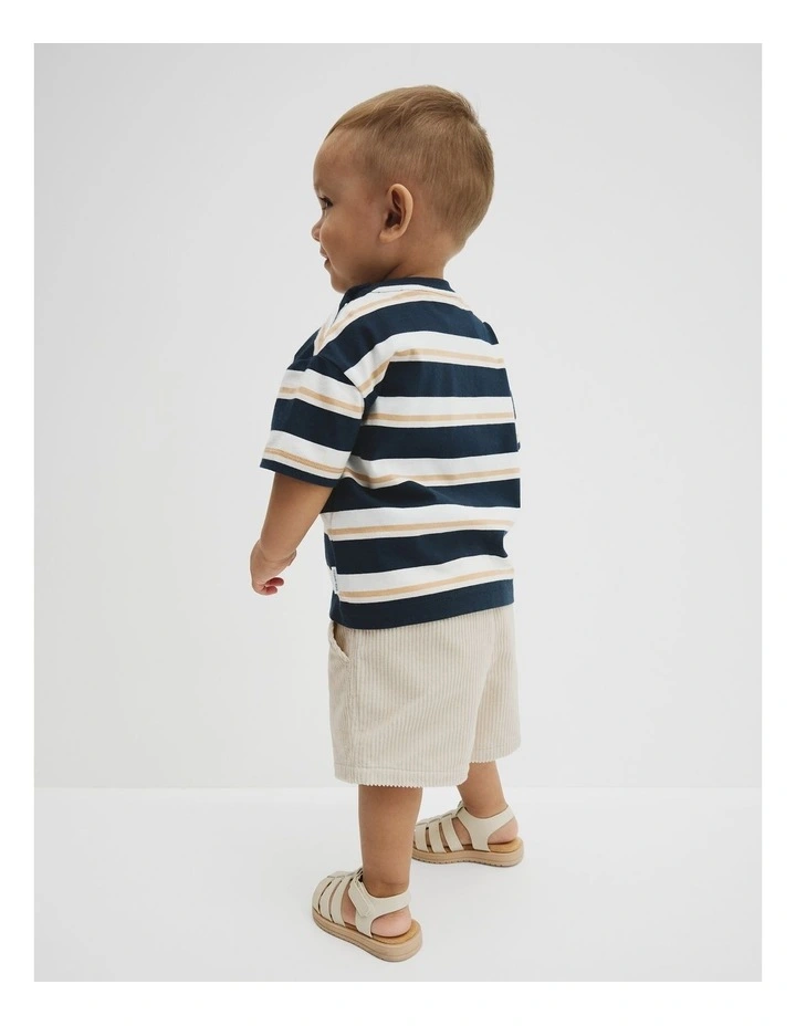 Australian Cotton Oversized Stripe Short Sleeve T-shirt in Navy Honey Strp image 4