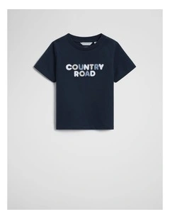 Australian Cotton Short Sleeve Boucle Tee in Navy
