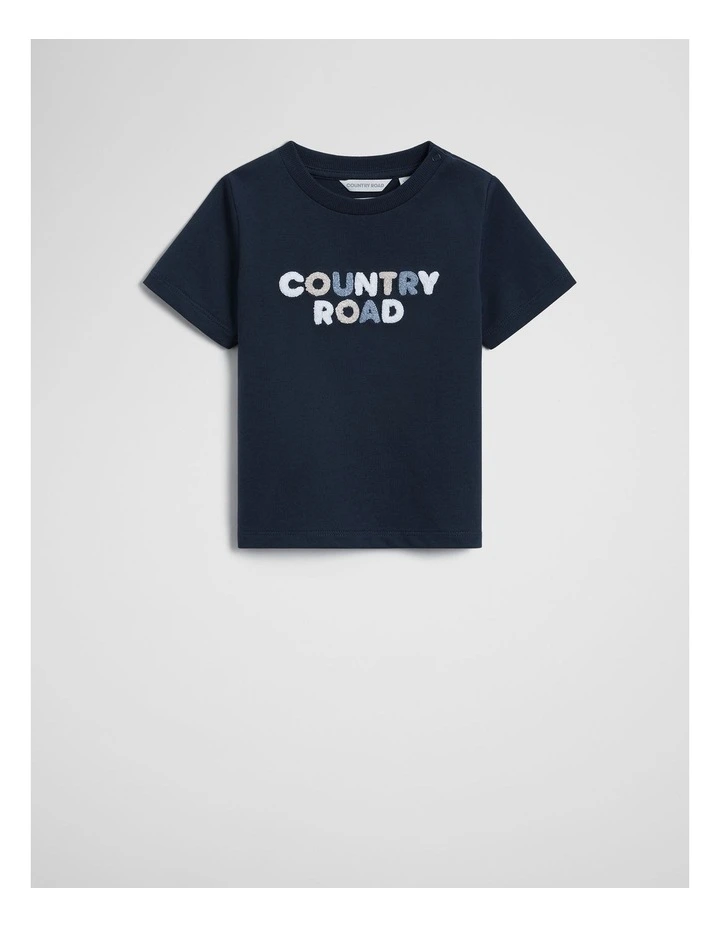 Australian Cotton Short Sleeve Boucle Tee in Navy image 1