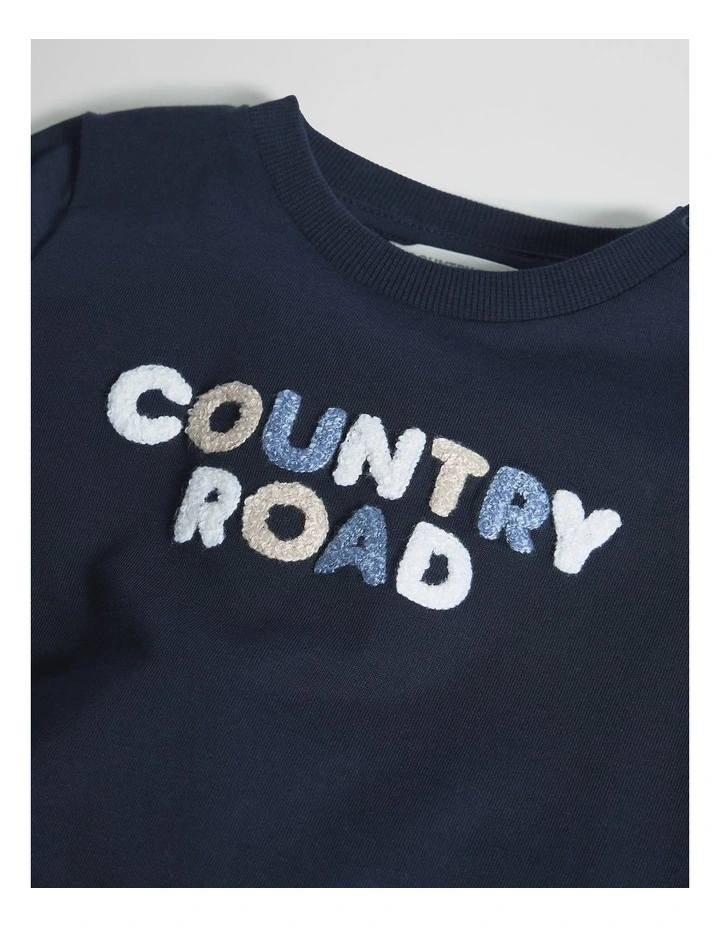 Australian Cotton Short Sleeve Boucle Tee in Navy image 2
