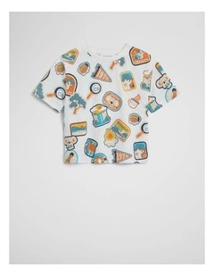 Organically Grown Cotton Adventure Stamp Tee in Marshmallow