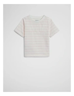 Australian Cotton Short Sleeve Heritage Tee in Ballet Pink Stripe