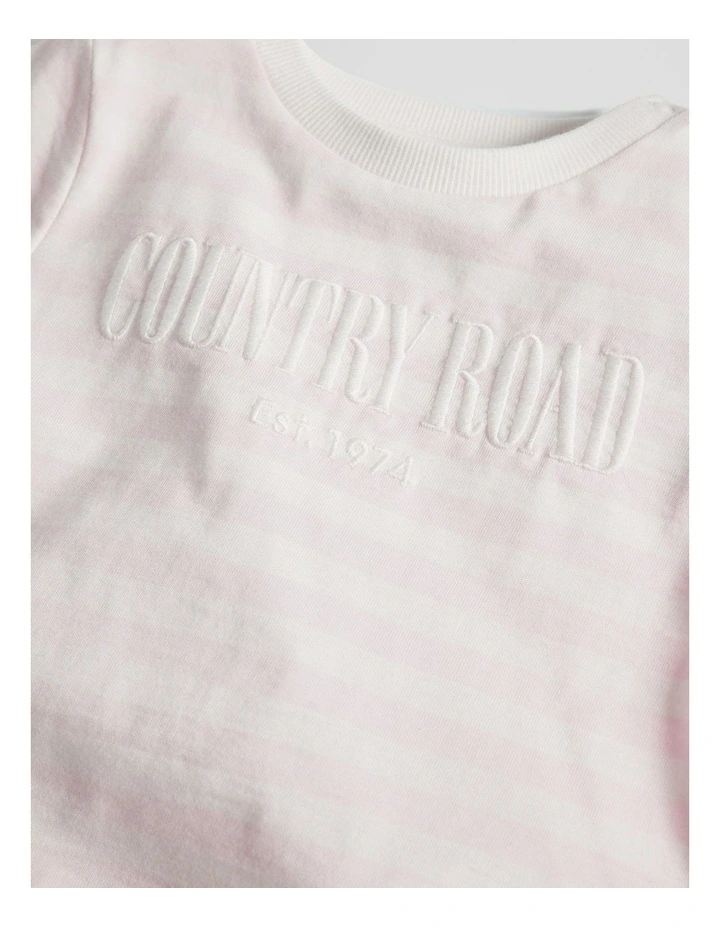 Australian Cotton Short Sleeve Heritage Tee in Ballet Pink Stripe image 2