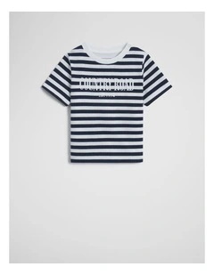 Australian Cotton Short Sleeve Heritage Tee in Navy Stripe