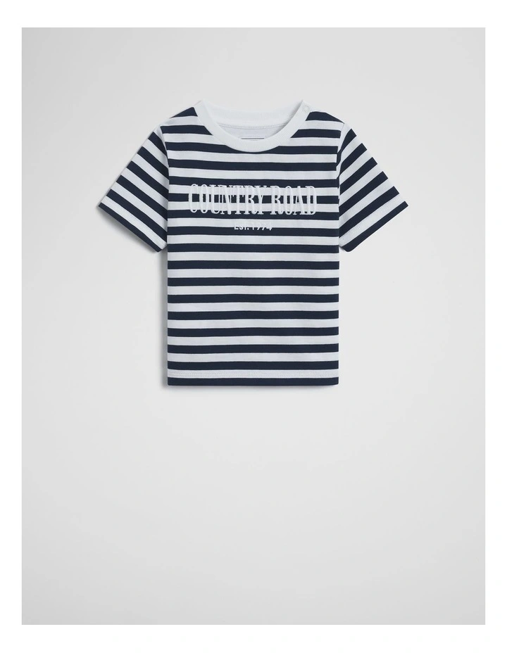Australian Cotton Short Sleeve Heritage Tee in Navy Stripe image 1