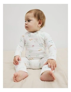 Organically Grown Cotton Blend Pointelle Jumpsuit in Soft Botanical Prnt