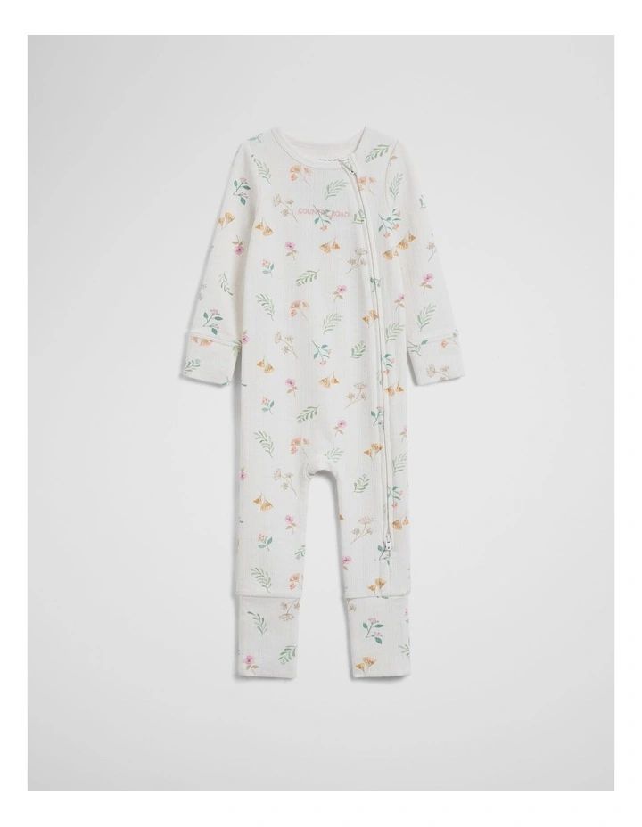 Organically Grown Cotton Blend Pointelle Jumpsuit in Soft Botanical Prnt image 2