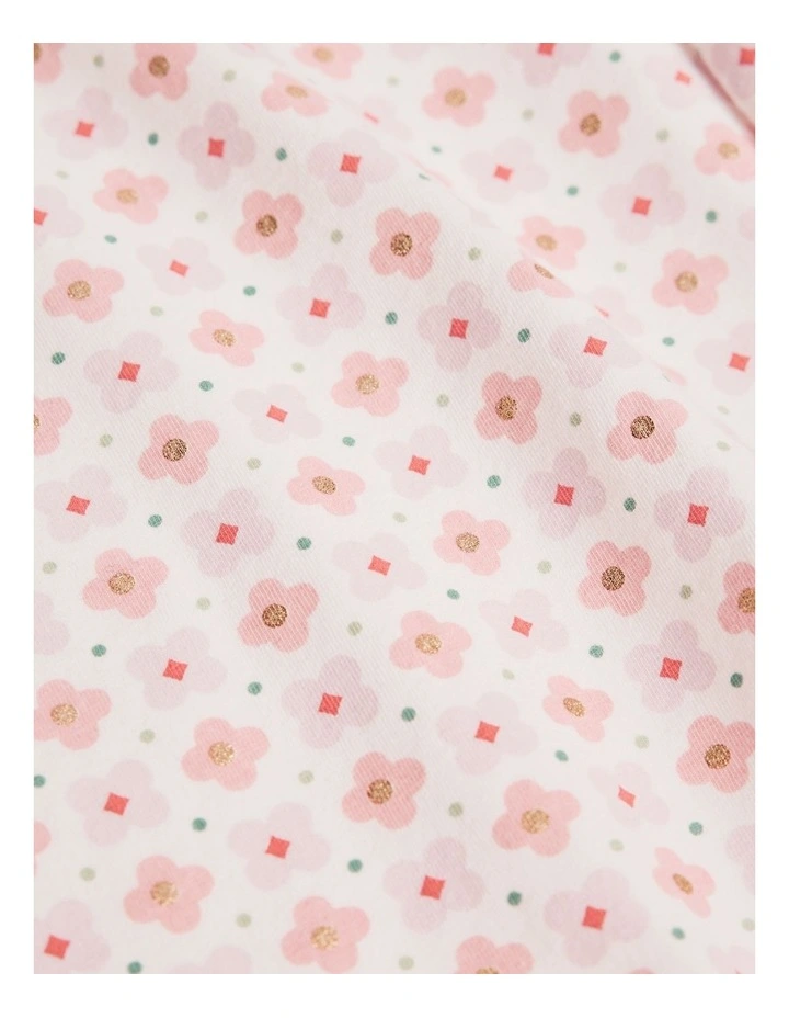 Long Sleeve Pointelle Frill Bodysuit in Pale Pink Geo Flower image 2
