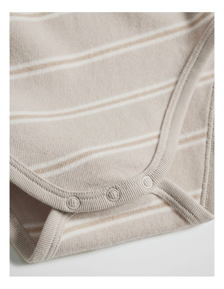 Organically Grown Cotton Stripe Logo Long Sleeve Bodysuit in Pebble Stripe image 5