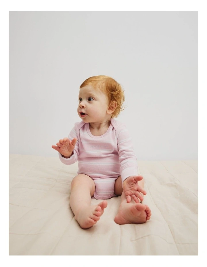 Organically Grown Cotton Stripe Logo Long Sleeve Bodysuit in Mineral Pink Stripe image 4