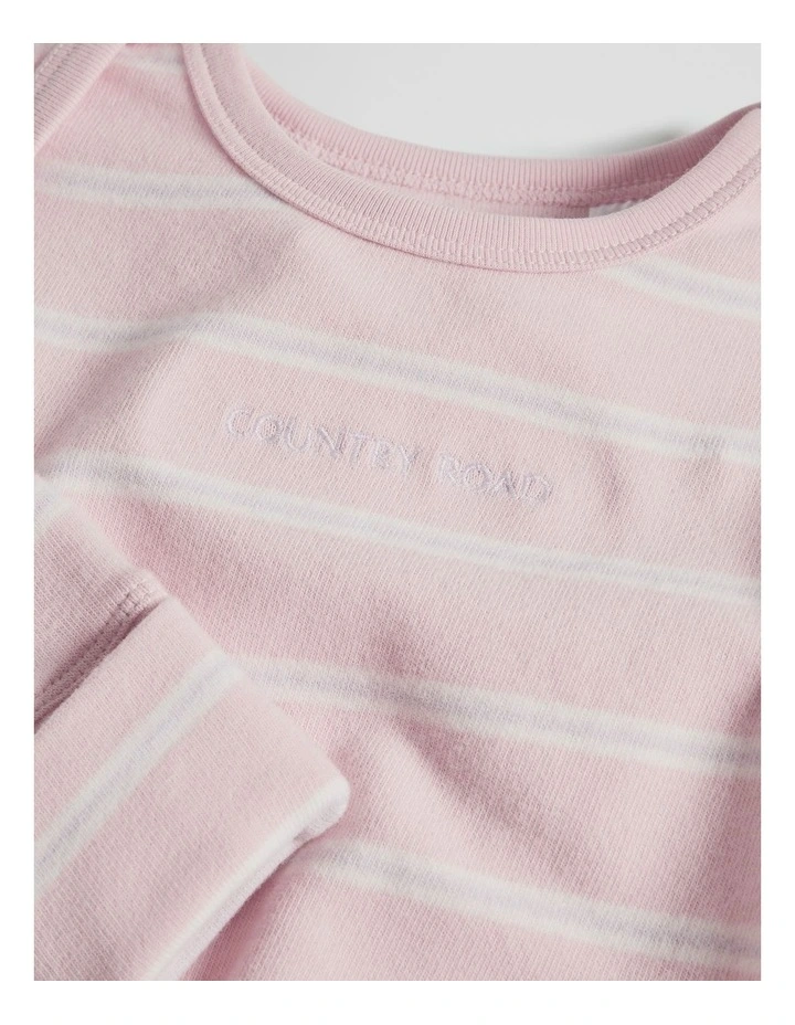 Organically Grown Cotton Stripe Logo Long Sleeve Bodysuit in Mineral Pink Stripe image 6