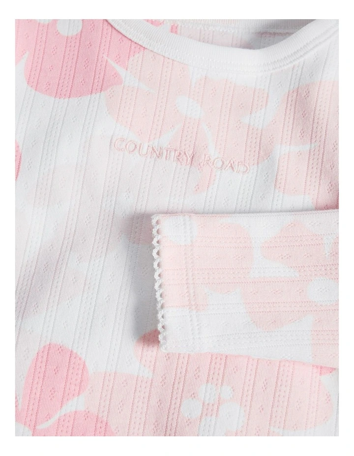 Organically Grown Cotton Blend Pointelle Frill Bodysuit in Bold Floral Prnt image 2