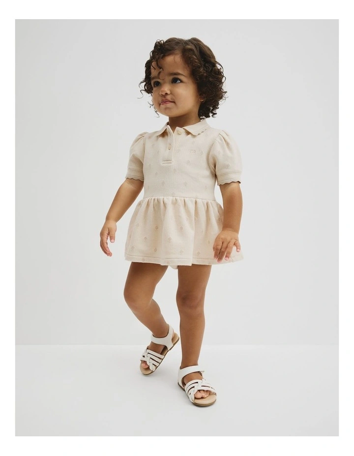 Australian Cotton Short Sleeve Jacquard Romper Dress in Natural image 1