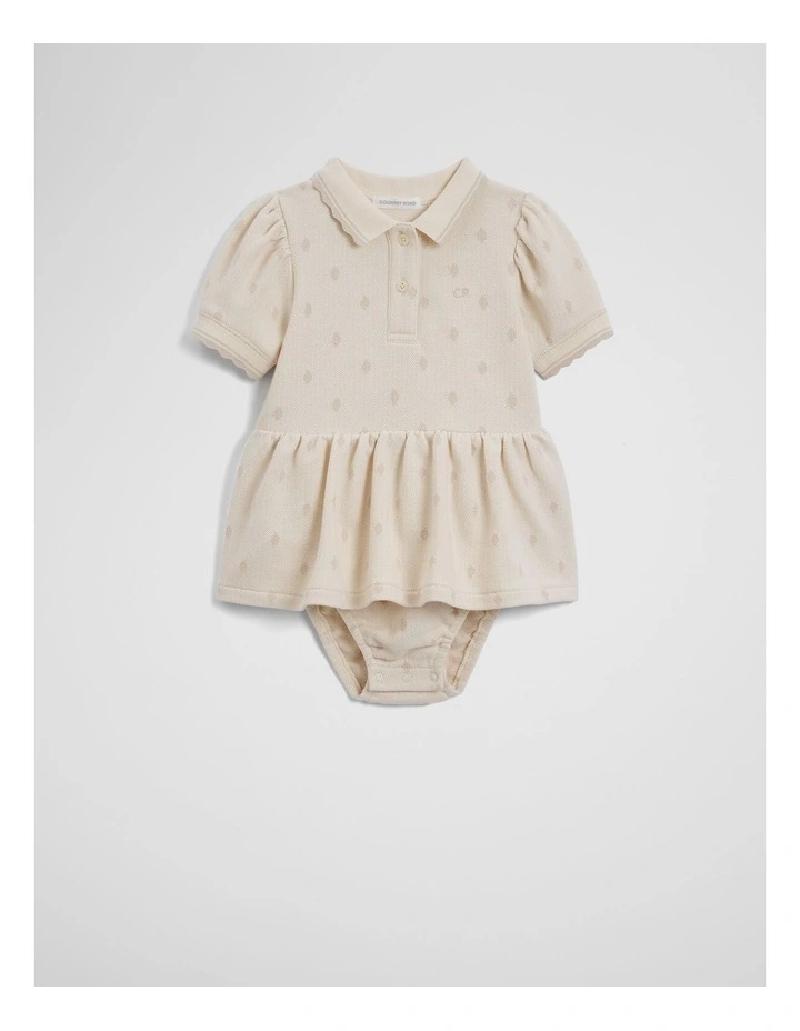 Australian Cotton Short Sleeve Jacquard Romper Dress in Natural image 2