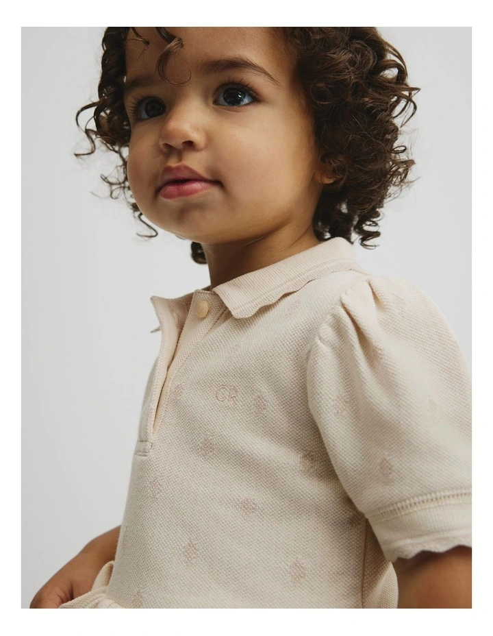 Australian Cotton Short Sleeve Jacquard Romper Dress in Natural image 3