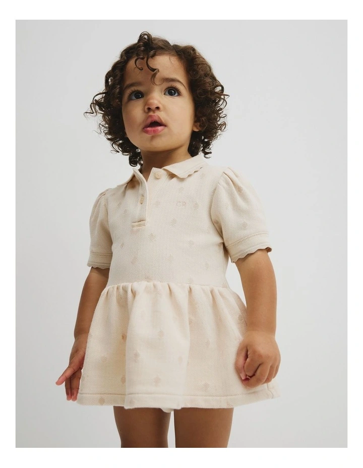 Australian Cotton Short Sleeve Jacquard Romper Dress in Natural image 4