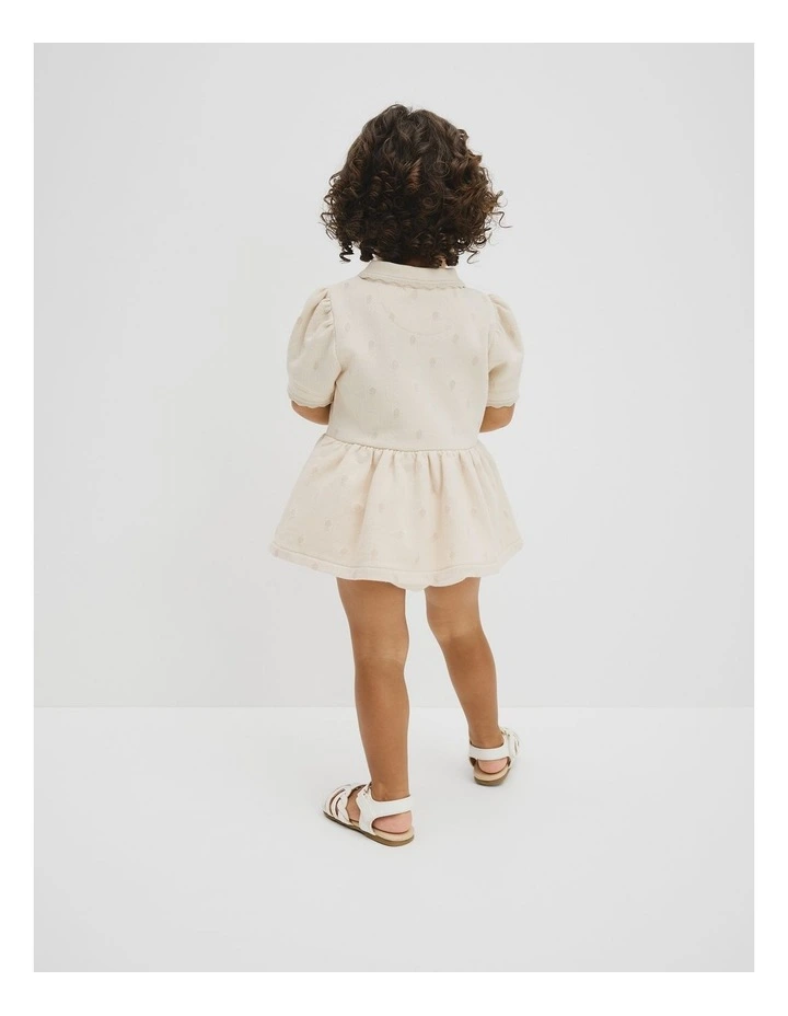 Australian Cotton Short Sleeve Jacquard Romper Dress in Natural image 5