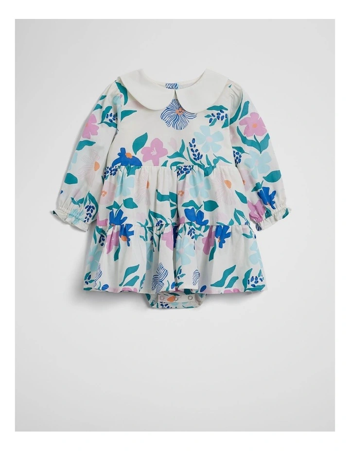 Long Sleeve Collar Romper Dress in Light Floral Print image 1