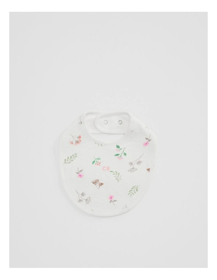 Organically Grown Cotton Blend Pointelle Bib in Soft Botanical Prnt image 1
