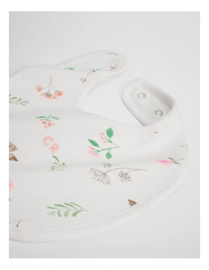 Organically Grown Cotton Blend Pointelle Bib in Soft Botanical Prnt image 2