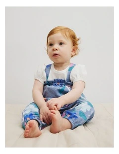 Organically Grown Cotton Short Sleeve Print Overall Set in Dark Floral Print