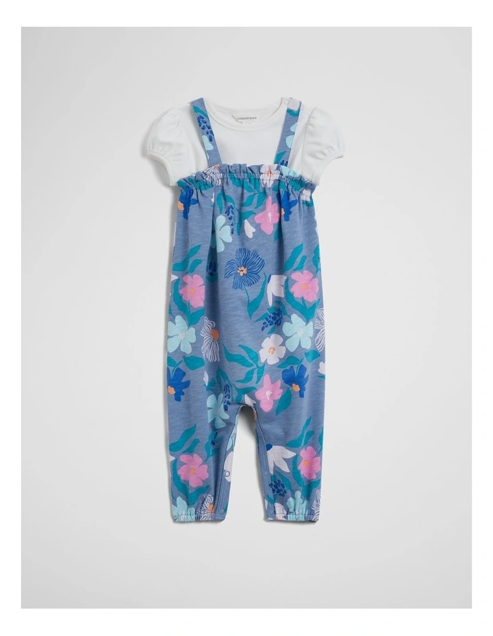 Organically Grown Cotton Short Sleeve Print Overall Set in Dark Floral Print image 2