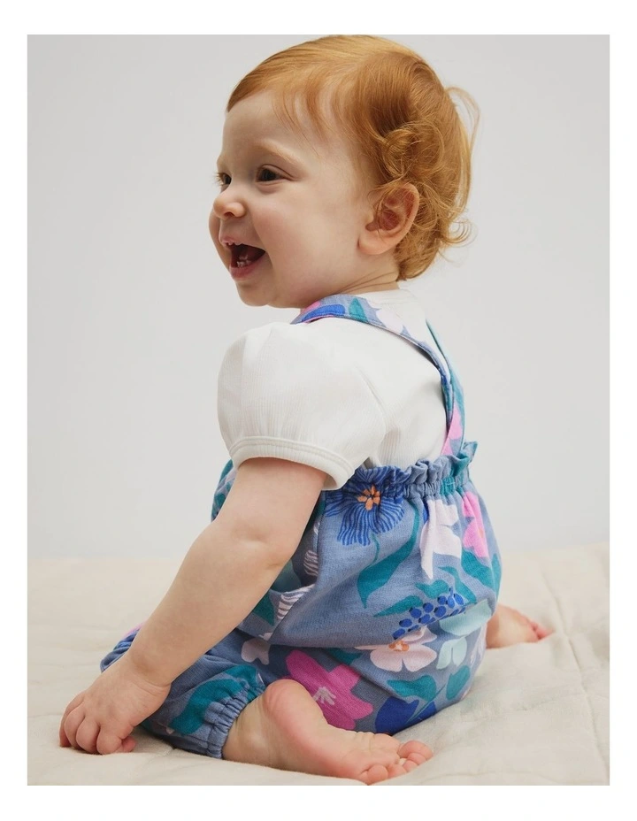 Organically Grown Cotton Short Sleeve Print Overall Set in Dark Floral Print image 3