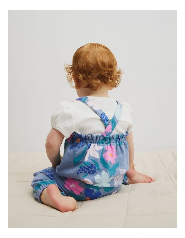 Organically Grown Cotton Short Sleeve Print Overall Set in Dark Floral Print image 4