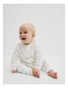 Organically Grown Cotton Blend Pointelle Pull On Pant in Soft Botanical Prnt