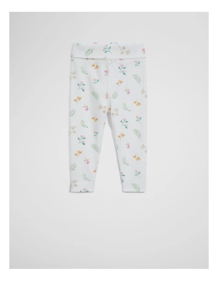Organically Grown Cotton Blend Pointelle Pull On Pant in Soft Botanical Prnt image 2