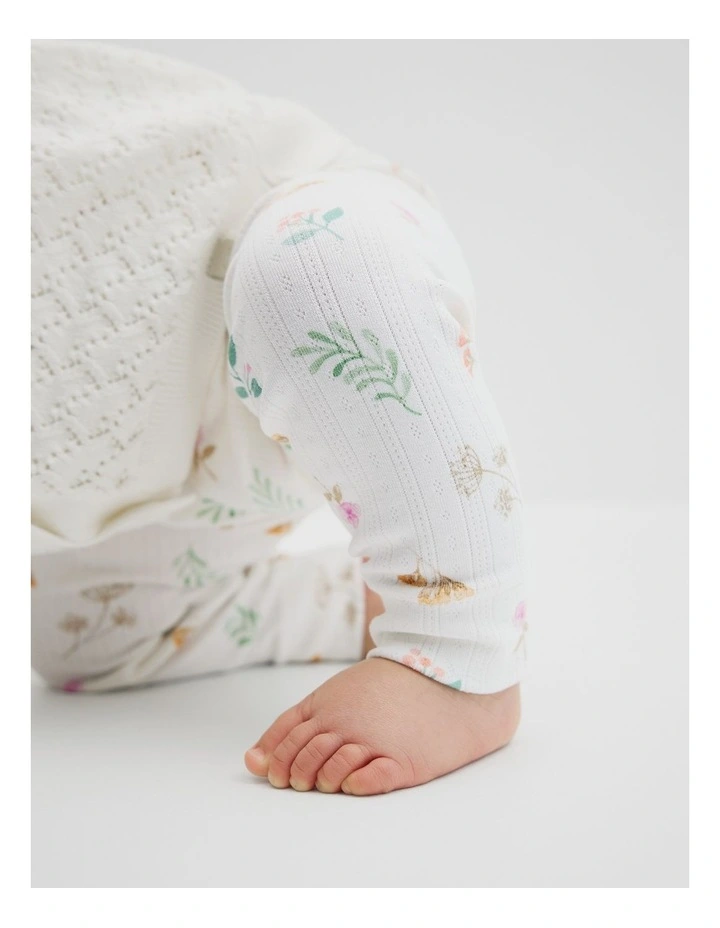 Organically Grown Cotton Blend Pointelle Pull On Pant in Soft Botanical Prnt image 3