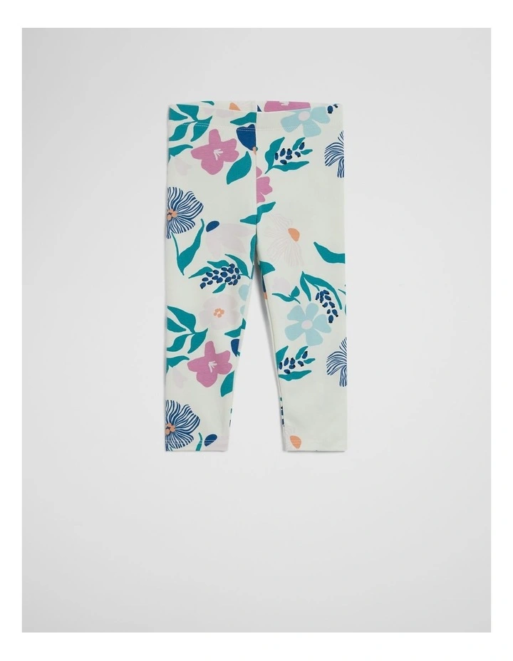 Organically Grown Cotton Blend Printed Legging in Light Floral Print image 1