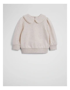 Australian Cotton Collar Sweat in Flax Marle