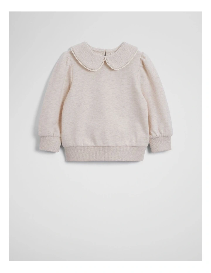 Australian Cotton Collar Sweat in Flax Marle image 1