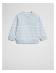 Australian Cotton Relaxed Heritage Sweat in Pale Blue Stripe