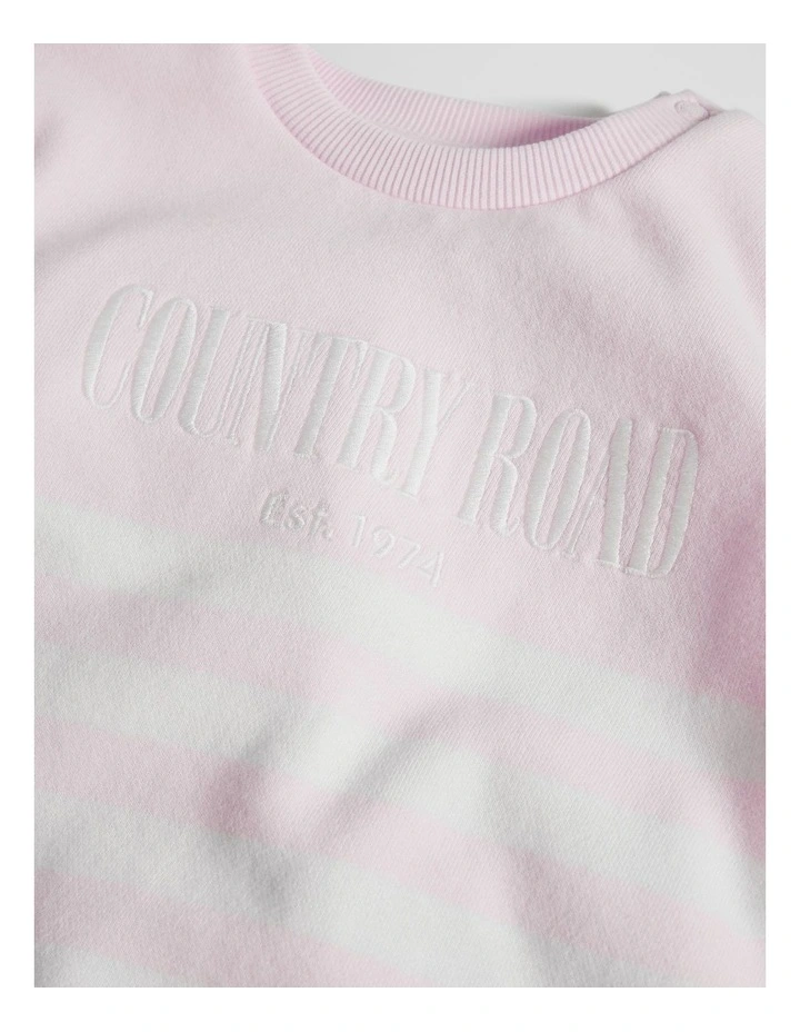 Australian Cotton Relaxed Heritage Sweat in Ballet Pink Stripe image 2
