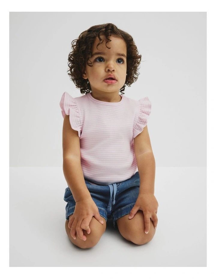 Australian Cotton Blend Short Sleeve Stripe Rib T-shirt in Cloud Pink Stripe image 1