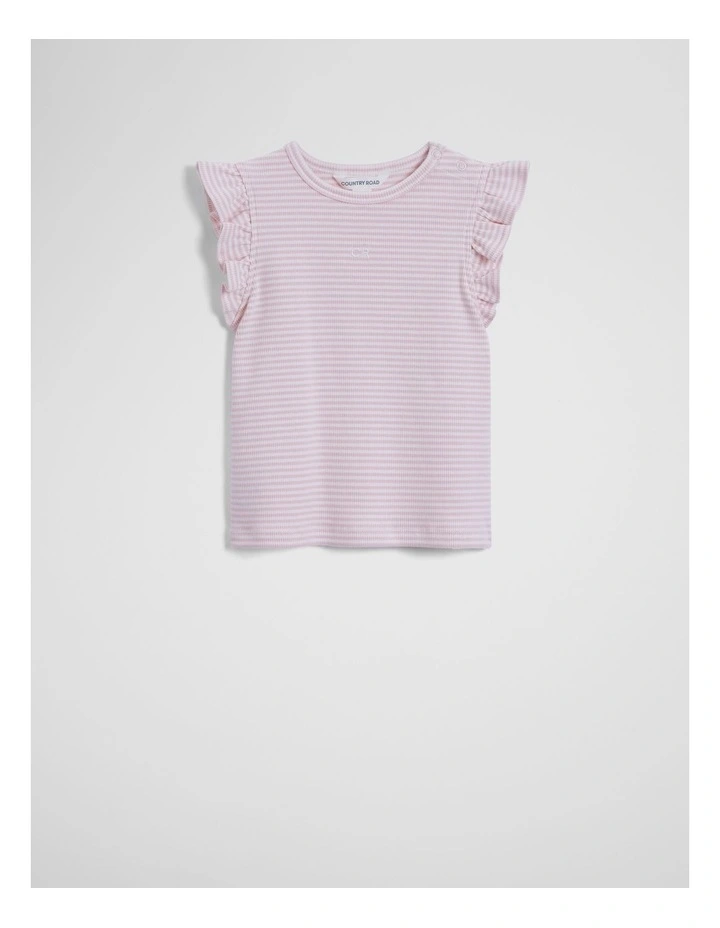 Australian Cotton Blend Short Sleeve Stripe Rib T-shirt in Cloud Pink Stripe image 2