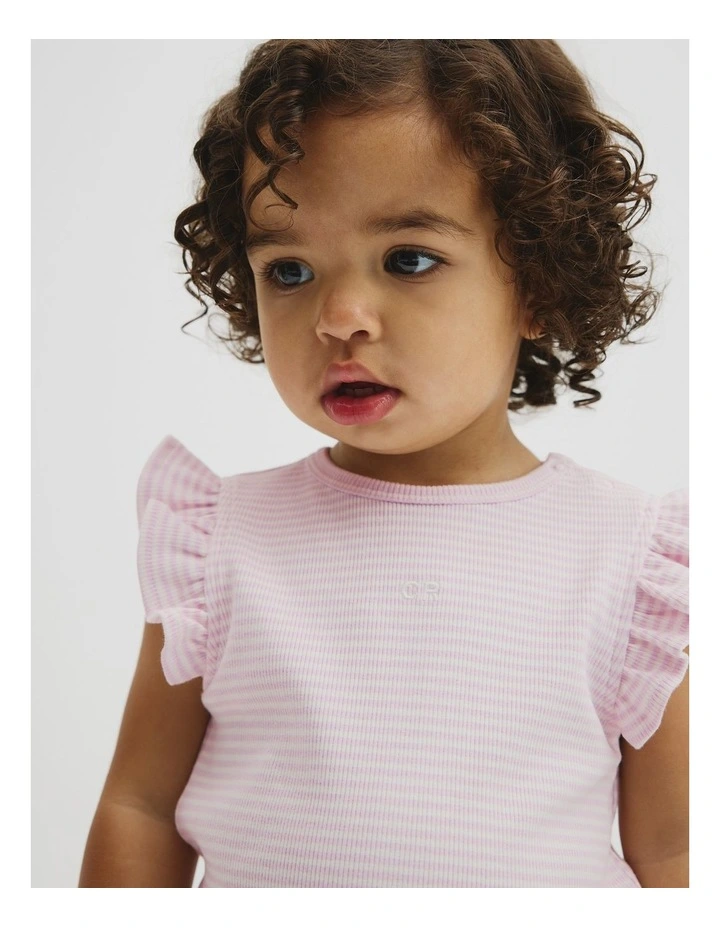 Australian Cotton Blend Short Sleeve Stripe Rib T-shirt in Cloud Pink Stripe image 3