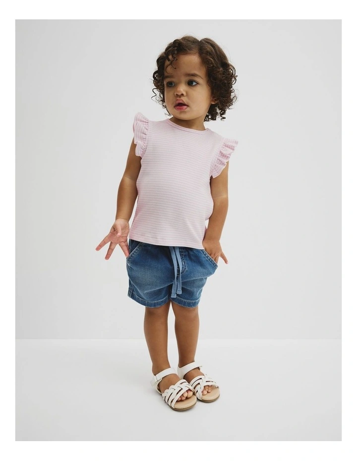 Australian Cotton Blend Short Sleeve Stripe Rib T-shirt in Cloud Pink Stripe image 4