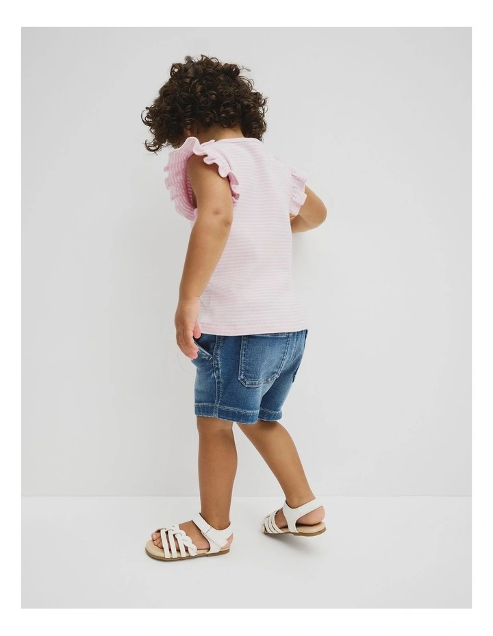 Australian Cotton Blend Short Sleeve Stripe Rib T-shirt in Cloud Pink Stripe image 5