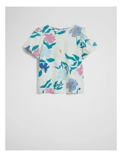Australian Cotton Short Sleeve Yardage Print T-shirt in Light Floral Print