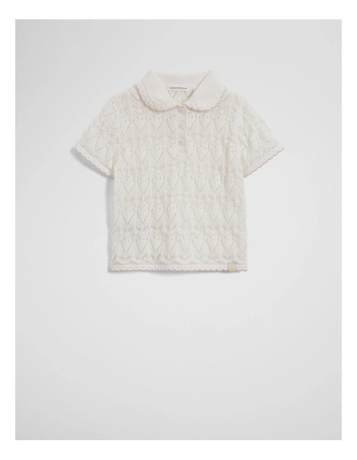 Australian Cotton Short Sleeve Collar Knit Top in Marshmallow image 2