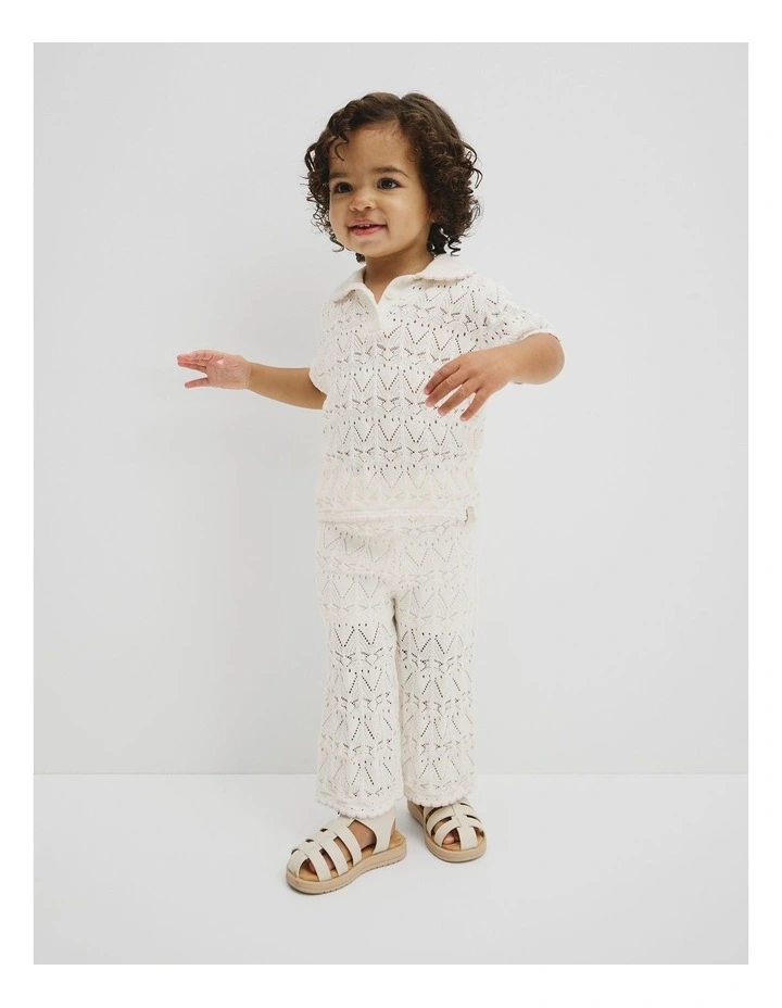 Australian Cotton Short Sleeve Collar Knit Top in Marshmallow image 4