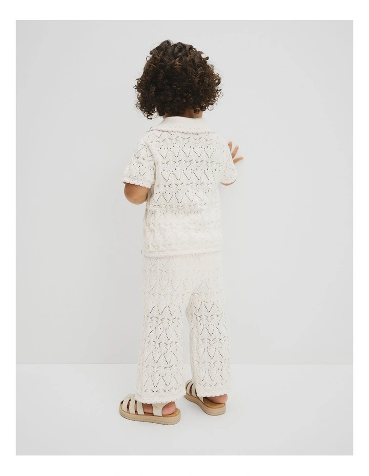 Australian Cotton Short Sleeve Collar Knit Top in Marshmallow image 5