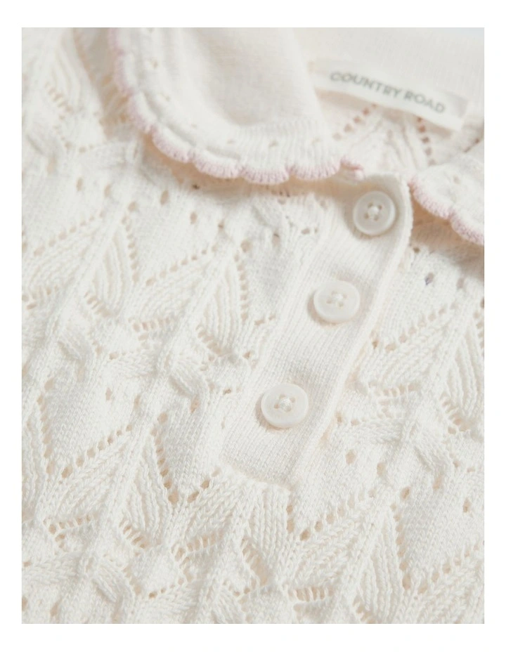 Australian Cotton Short Sleeve Collar Knit Top in Marshmallow image 6
