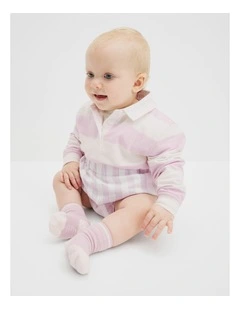 Organically Grown Cotton Blend Long Sleeve Rugby Top in Cloud Pink Stripe