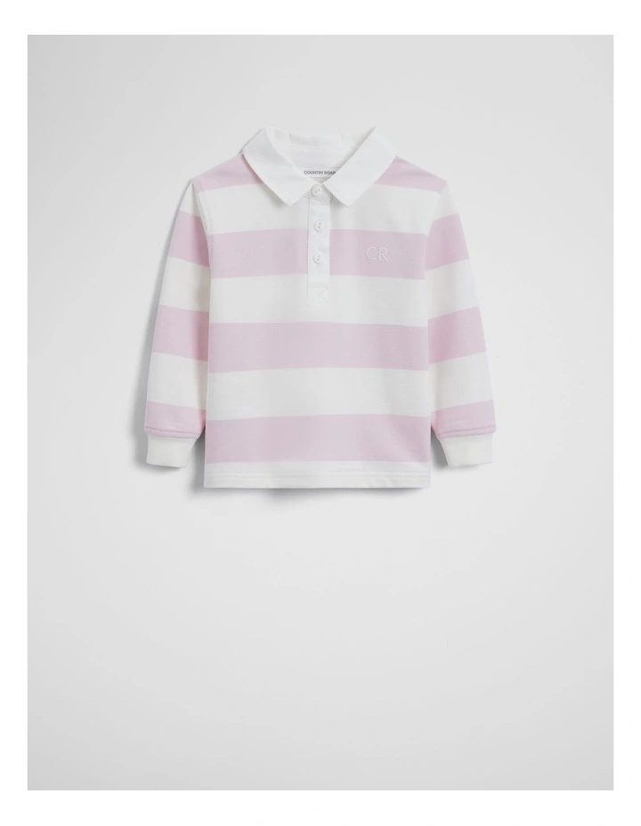 Organically Grown Cotton Blend Long Sleeve Rugby Top in Cloud Pink Stripe image 2