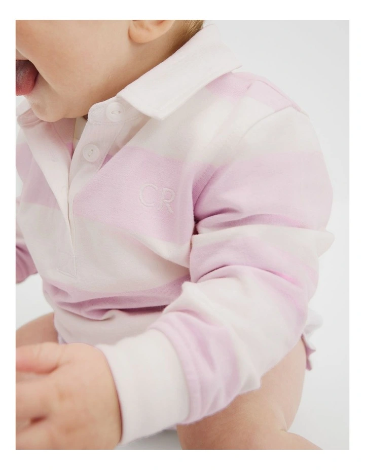 Organically Grown Cotton Blend Long Sleeve Rugby Top in Cloud Pink Stripe image 3
