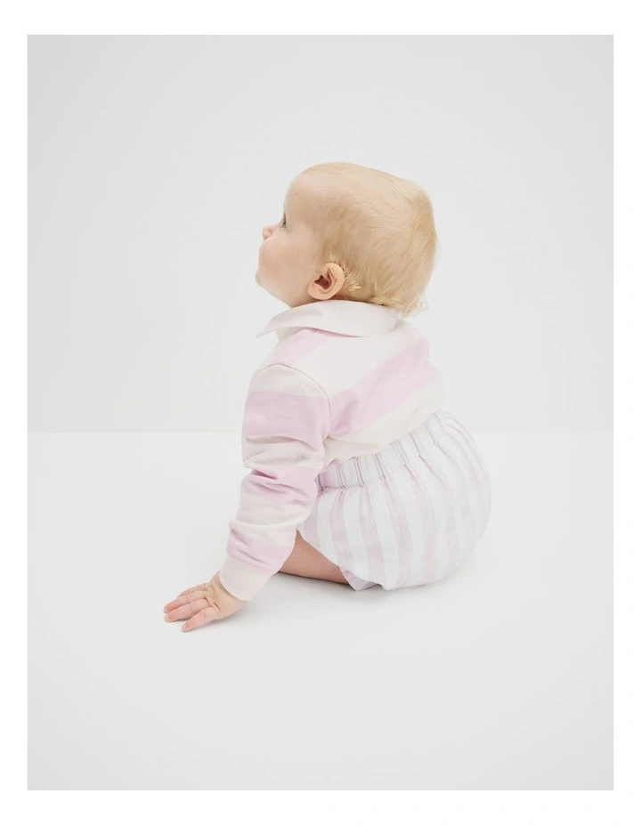 Organically Grown Cotton Blend Long Sleeve Rugby Top in Cloud Pink Stripe image 4